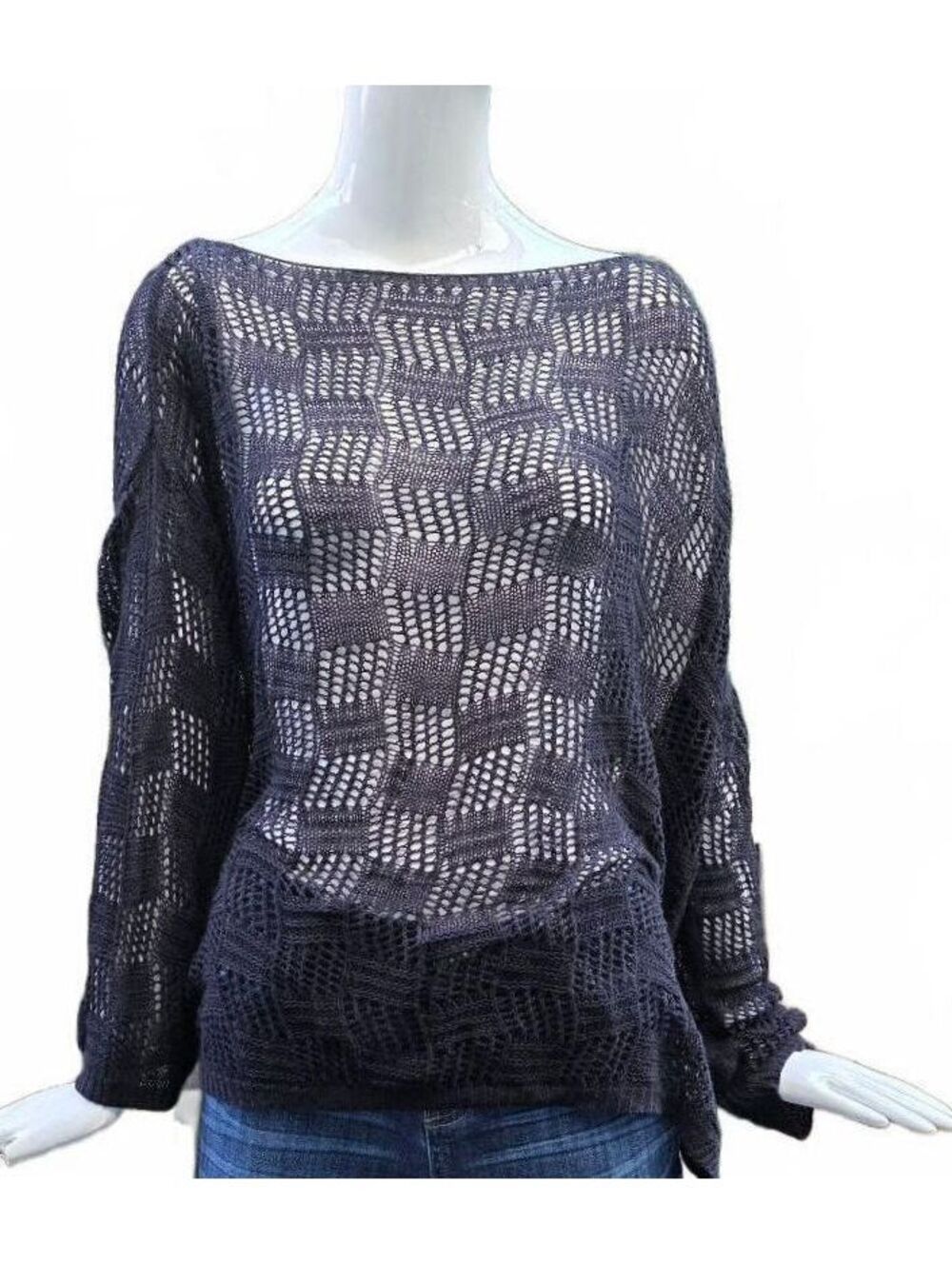 🎃 SHEIN Black Open Knit Crochet Checkerboard Top Whimsigoth Costume Large